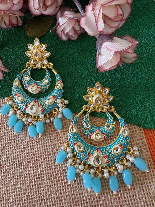 Light Blue Meenakari Brass Chandbalis