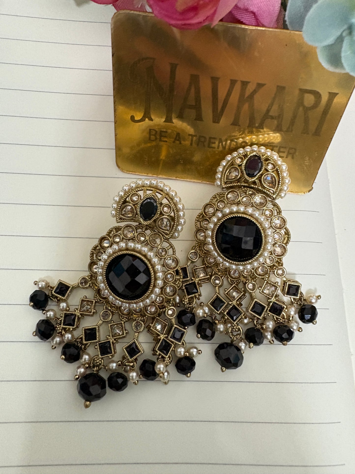 Black Kundan Premium Antique Earrings