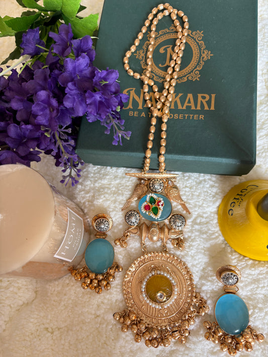 Blue Kundan Necklace Golden Necklace