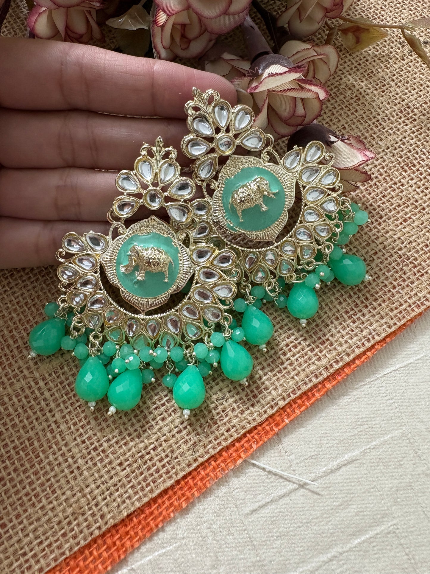 Light Green Kundan Earrings