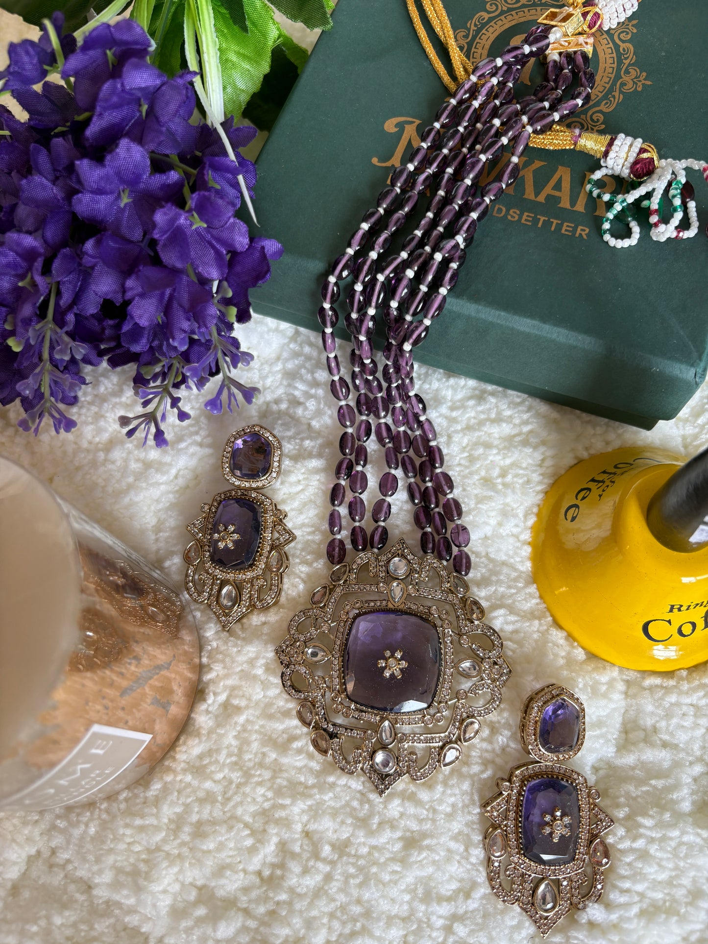 Long Purple Kundan Necklace