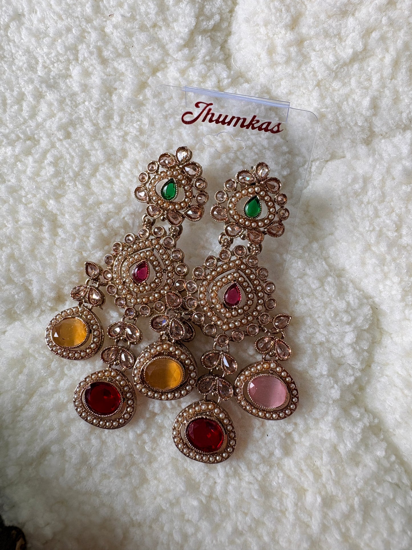 Multi Colour Kundan Ad Statement Earrings