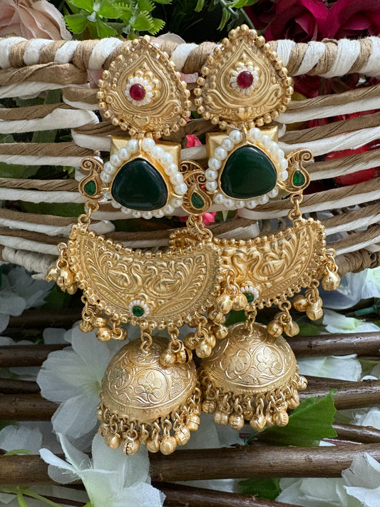 Golden Replica Green Brass Jhumkis