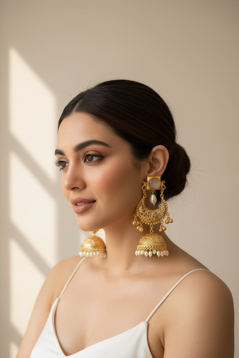 White Statement Brass Jhumkis