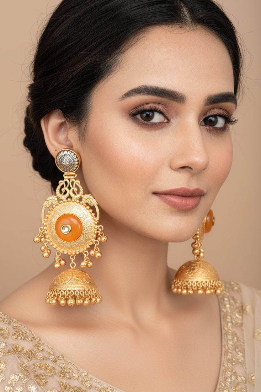 Yellow Brass Statement Jhumkis