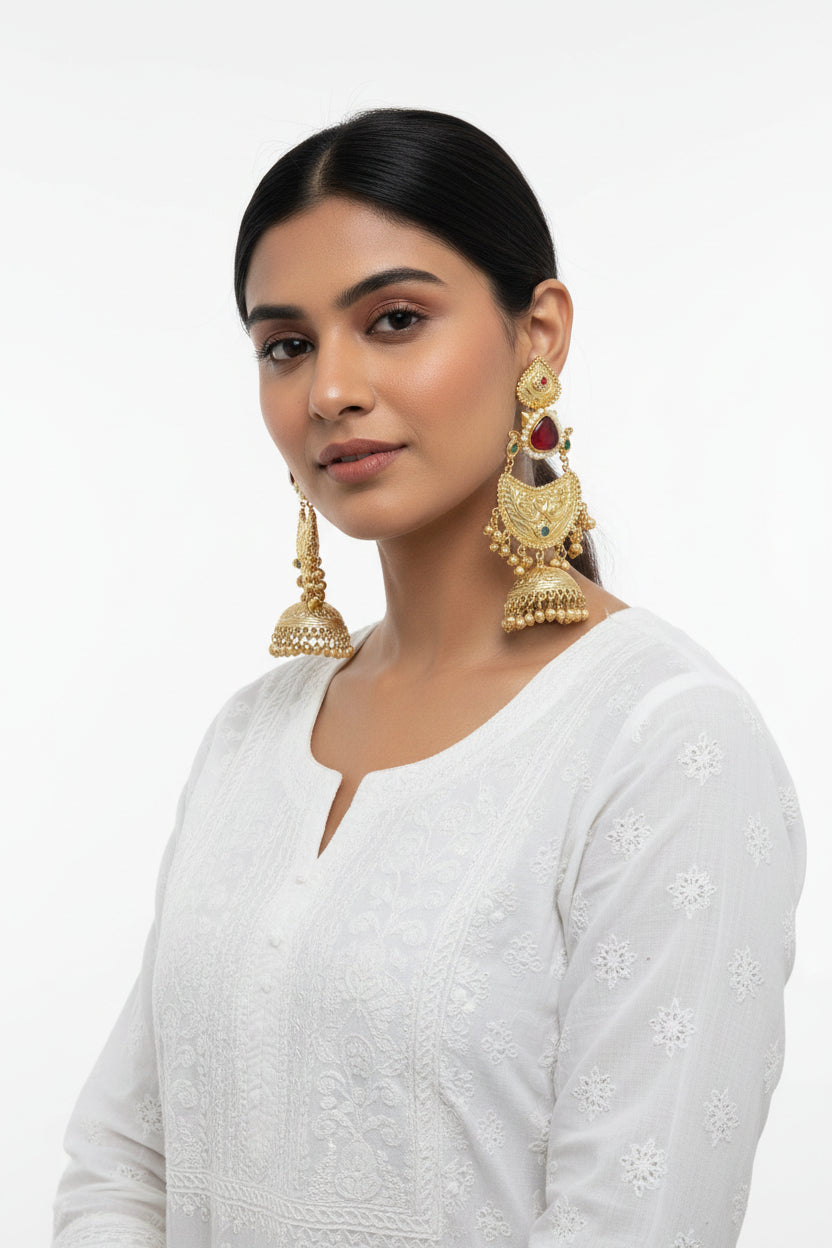 Golden Replica Red Brass Jhumkis