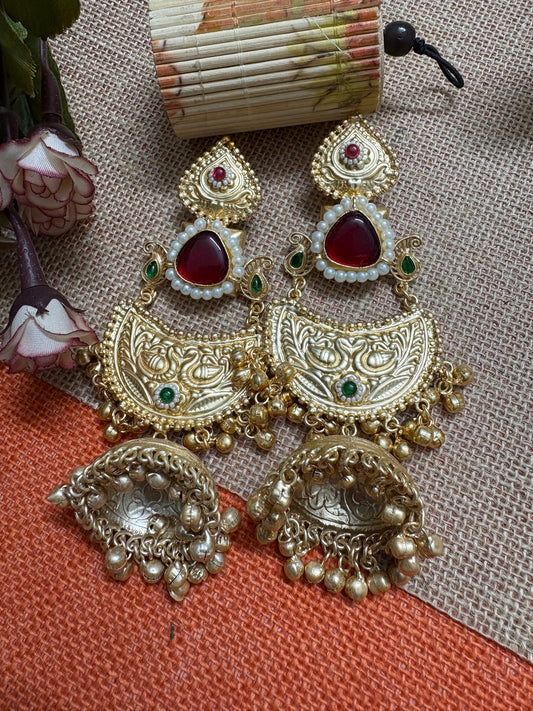 Golden Replica Red Brass Jhumkis