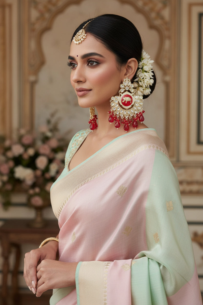 Red Colour Kundan Earrings