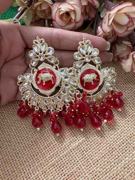 Red Colour Kundan Earrings