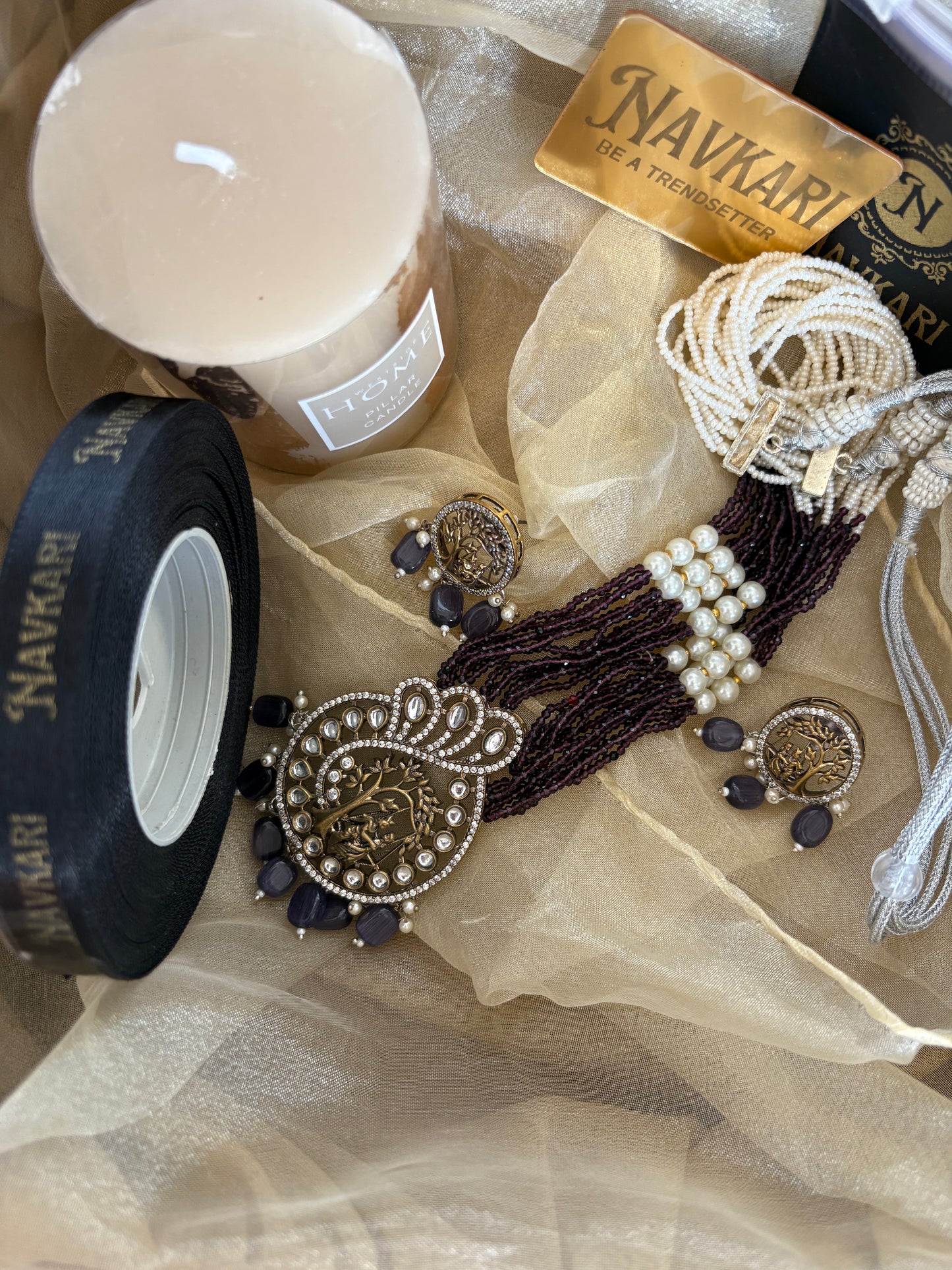 Long Purple Kundan Necklace