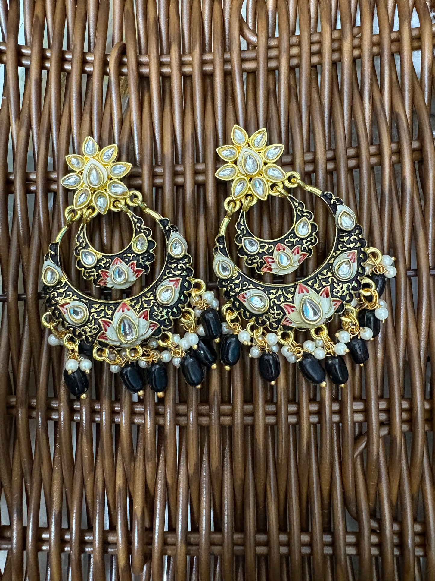 Black Colour Meenakari Brass Chandbalis