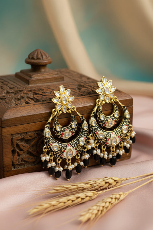 Black Colour Meenakari Brass Chandbalis