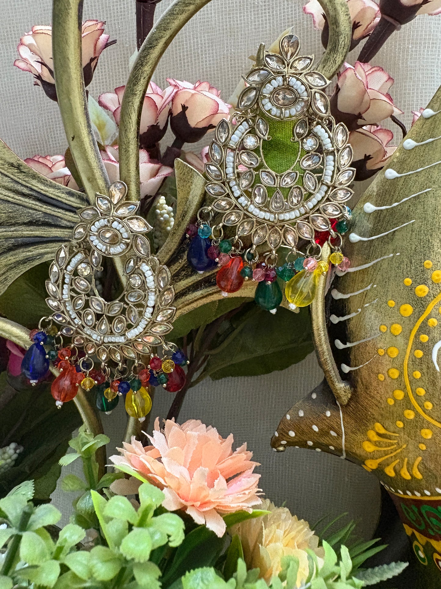 Multi Colour Kundan Earrings