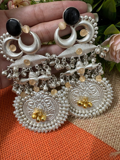 Black Kundan Silver Replica brass Chandbalis