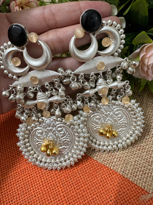 Black Kundan Silver Replica brass Chandbalis