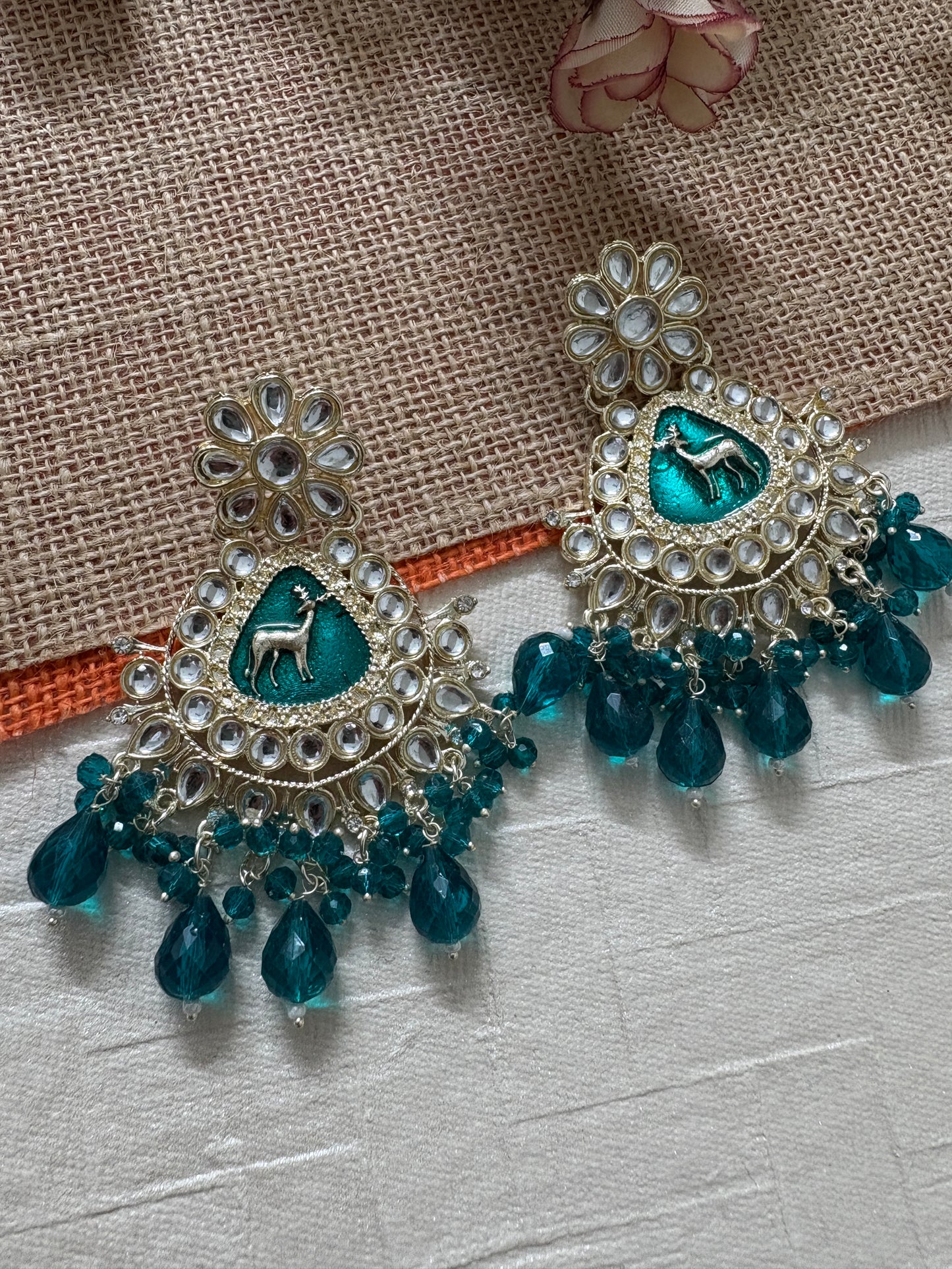 Peacock Green Kundan Earrings