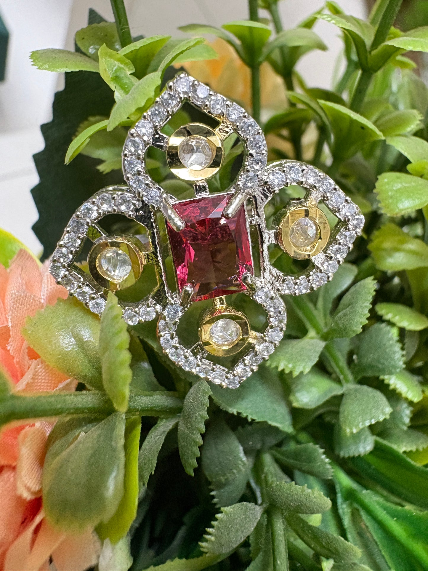 Red American Diamond Ring