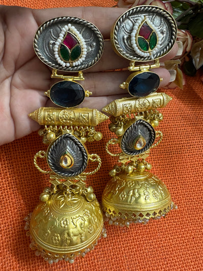 Meenakari Golden Replica Gray Brass Jhumkis