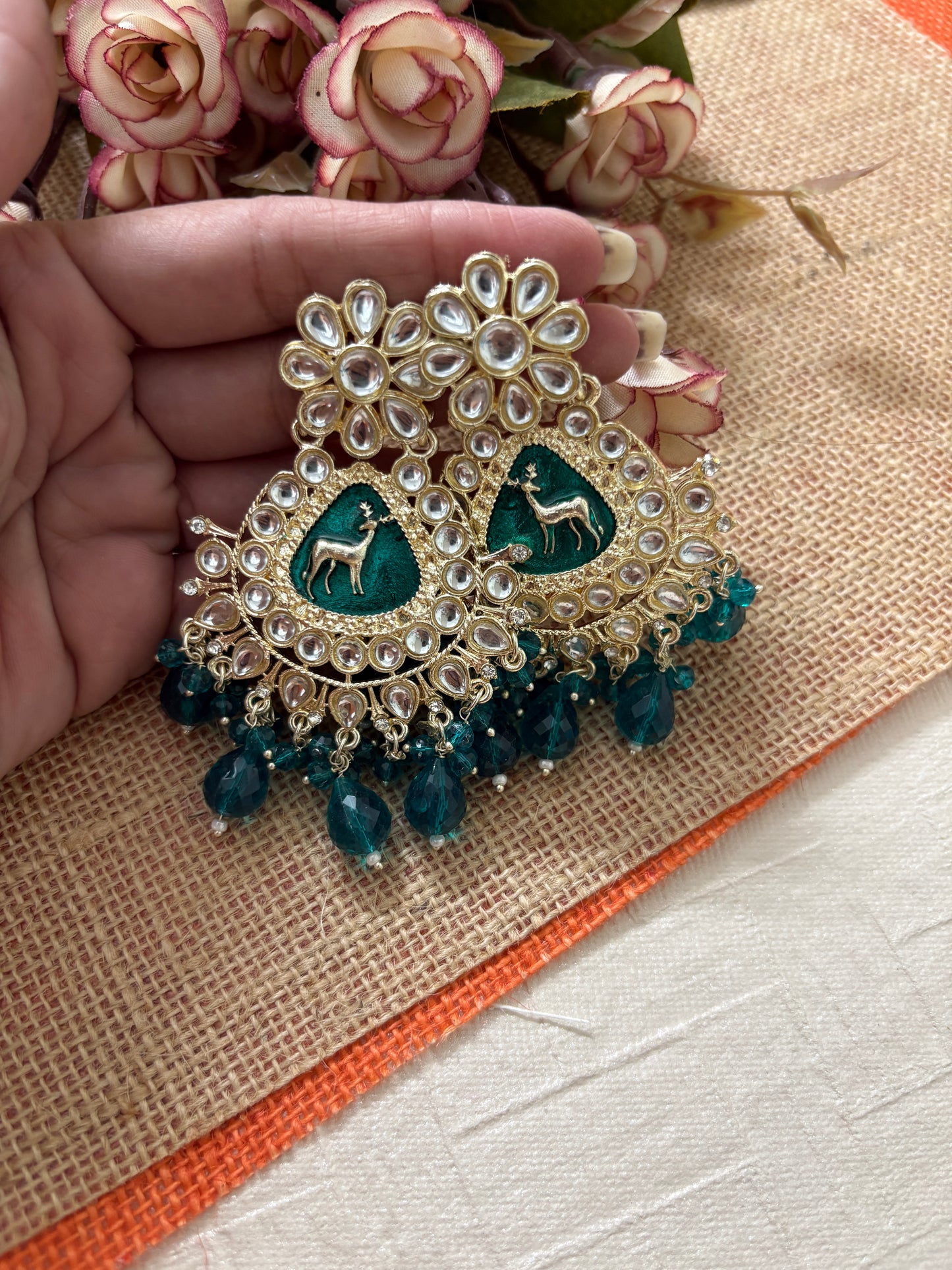 Peacock Green Kundan Earrings