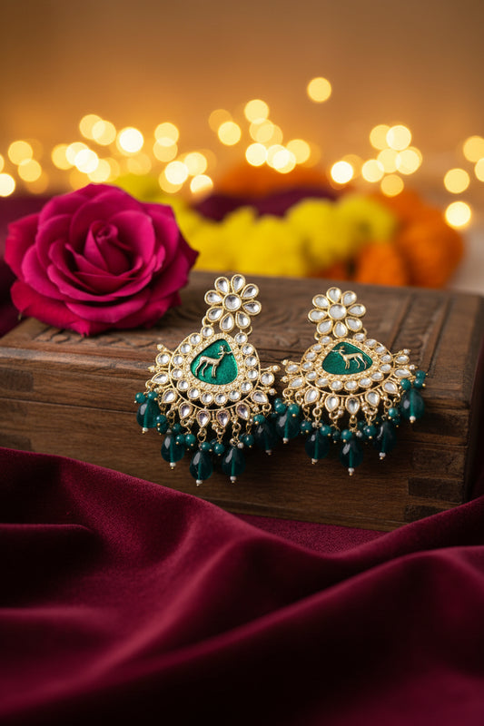 Peacock Green Kundan Earrings