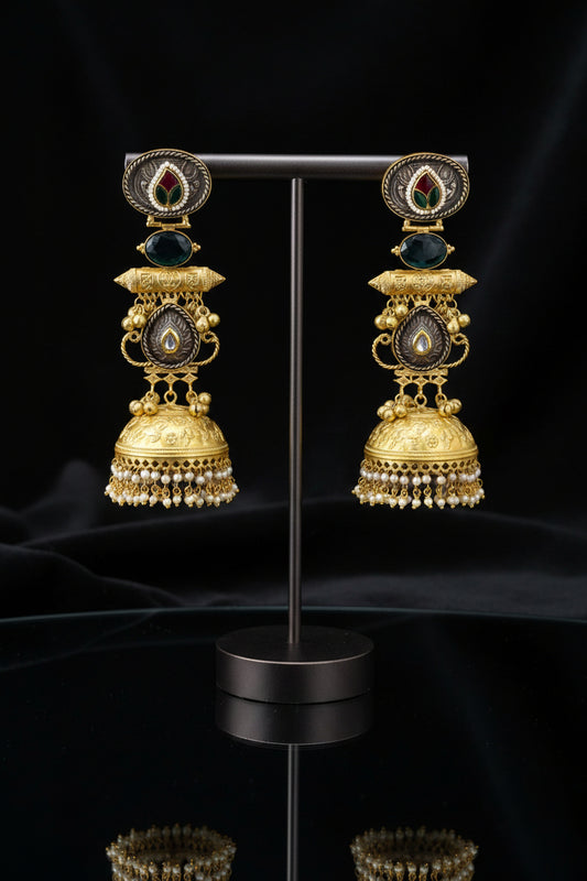 Meenakari Golden Replica Gray Brass Jhumkis