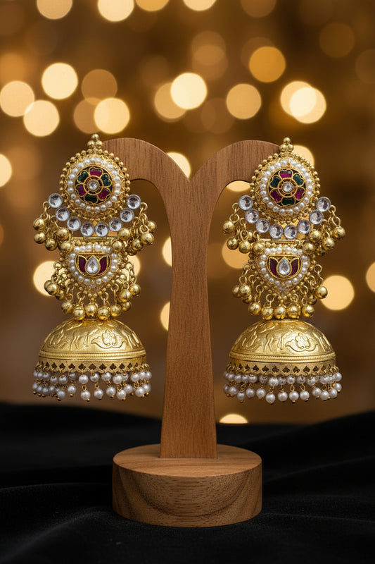 Meenakari Kundan Brass Jhumkis