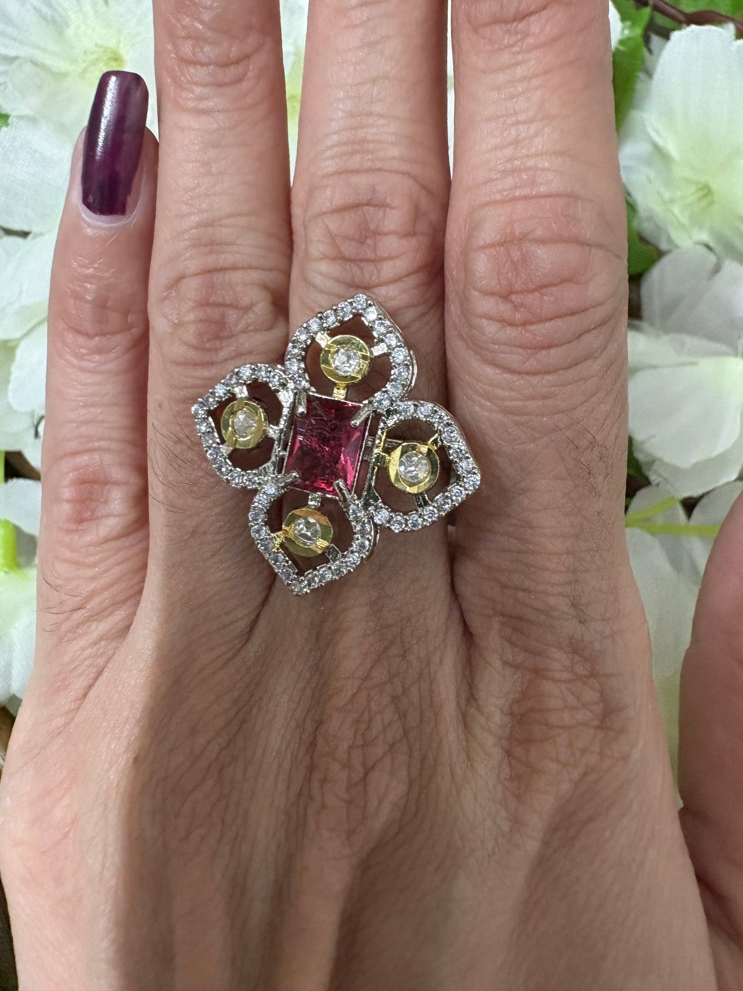 Red American Diamond Ring