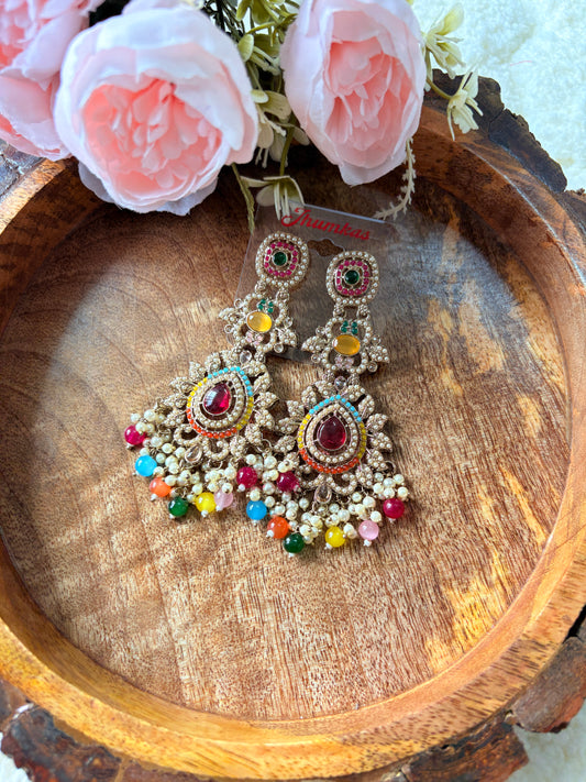 Multi-Colour Kundan AD Statement Earrings