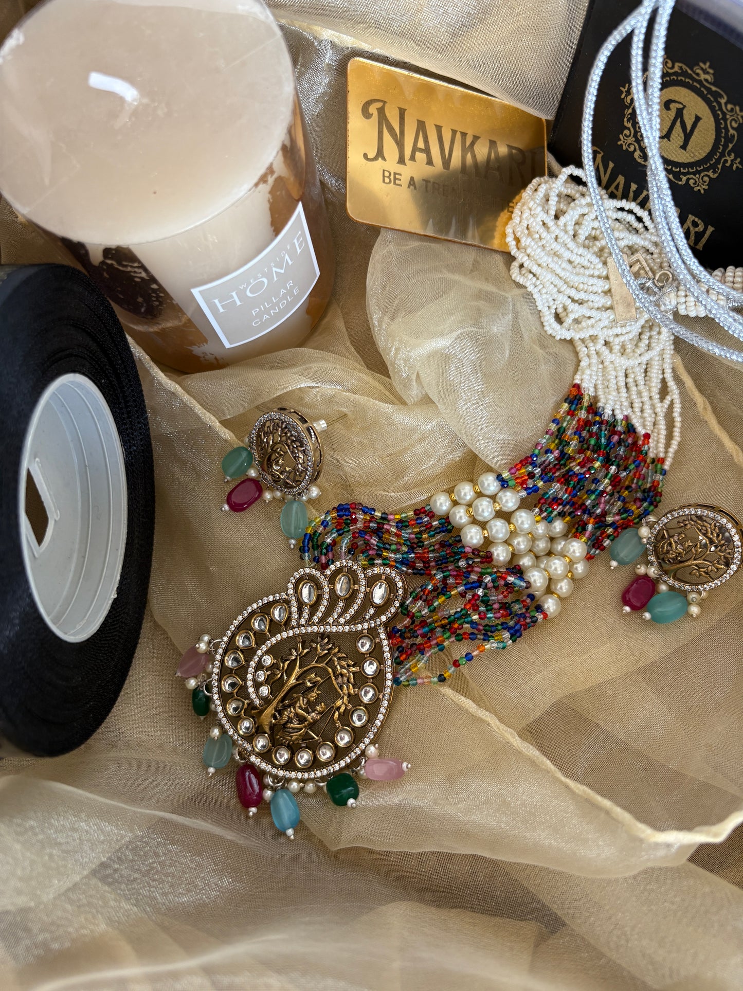 Multi-Colour Long Pearl Kundan Necklace